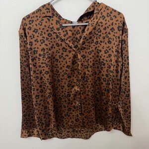 Auden Rust Brown and Black Leopard Satin Button-Up